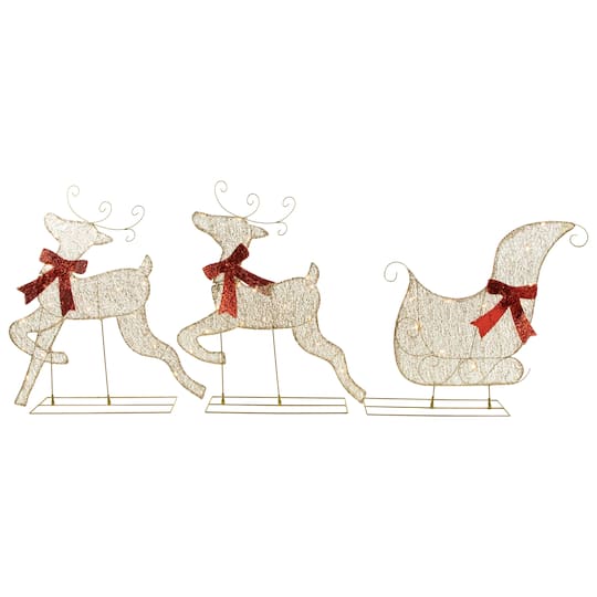 3pc LED Lighted Reindeer and Sleigh Outdoor Christmas Decoration By Northlight in Silver | Michaels®